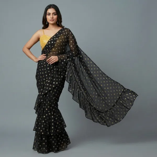 Pre-Stitched_Ruffle_Saree_With_Blouse