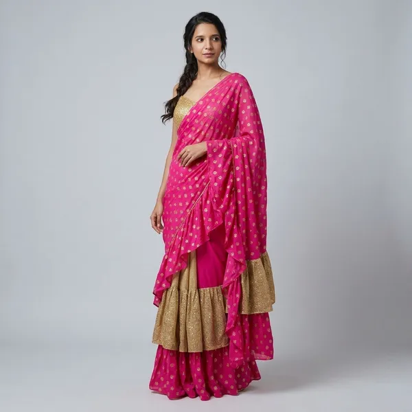 Pre-Stitched_Ruffle_Saree_With_Blouse