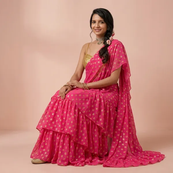 Pre-Stitched_Ruffle_Saree_With_Blouse