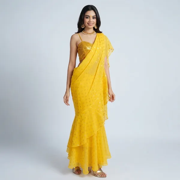 Pre-Stitched_Ruffle_Saree_With_Blouse
