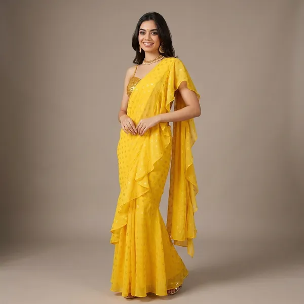 Pre-Stitched_Ruffle_Saree_With_Blouse