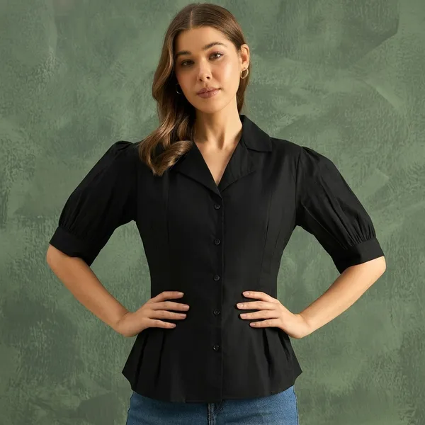 Puff_Sleeve_Pure_Cotton_Pleated_Shirt