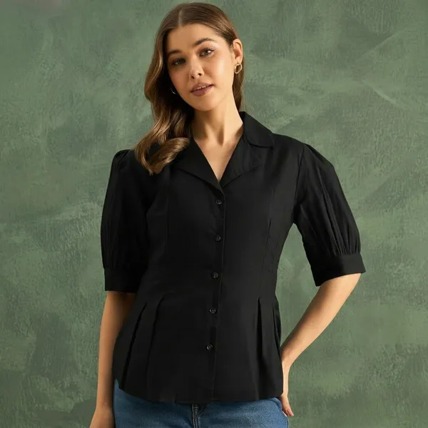 Puff_Sleeve_Pure_Cotton_Pleated_Shirt