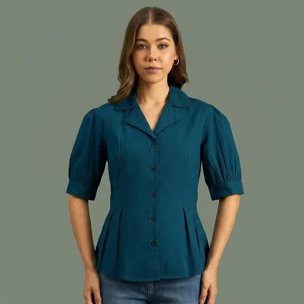 Puff_Sleeve_Pure_Cotton_Pleated_Shirt