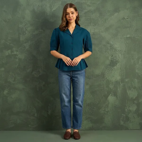 Puff_Sleeve_Pure_Cotton_Pleated_Shirt