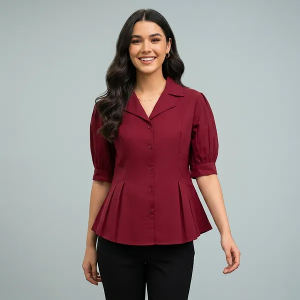 Puff_Sleeve_Pure_Cotton_Pleated_Shirt