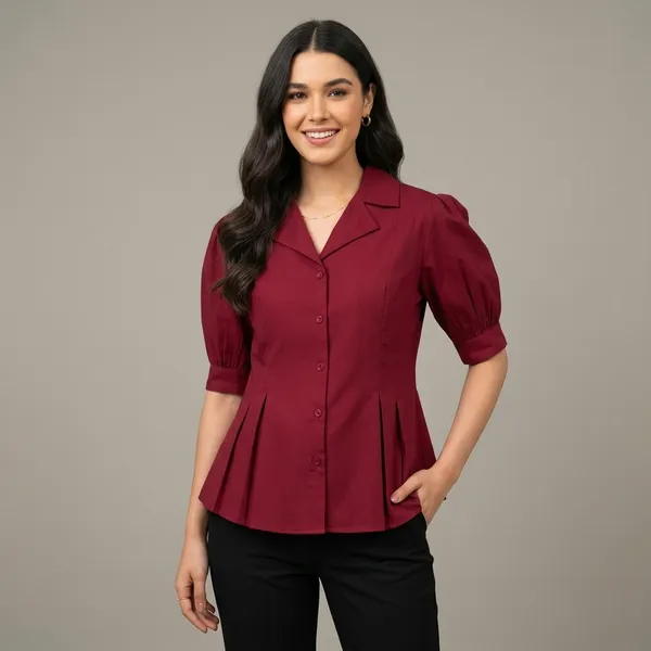Puff_Sleeve_Pure_Cotton_Pleated_Shirt