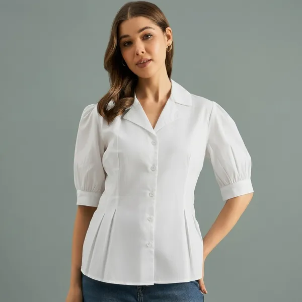 Puff_Sleeve_Pure_Cotton_Pleated_Shirt
