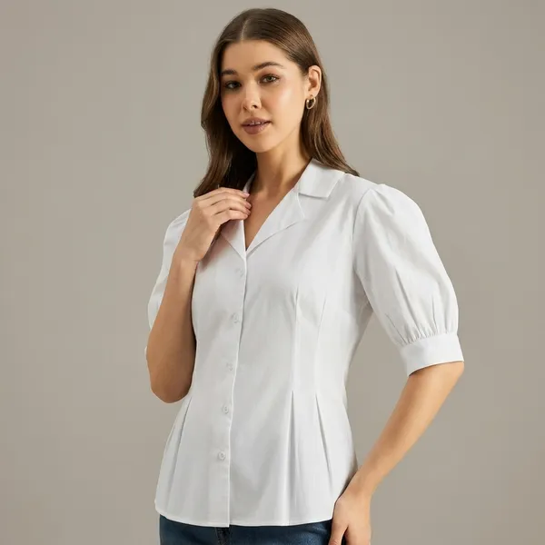 Puff_Sleeve_Pure_Cotton_Pleated_Shirt