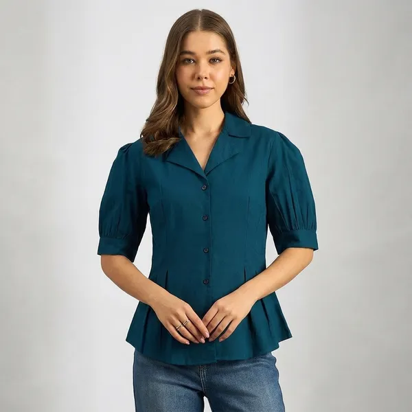 Puff_Sleeve_Pure_Cotton_Pleated_Shirt