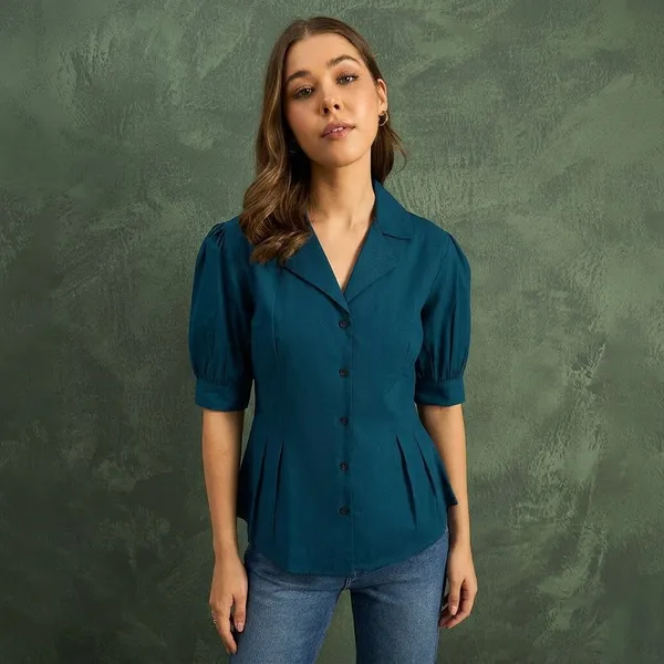 Puff_Sleeve_Pure_Cotton_Pleated_Shirt