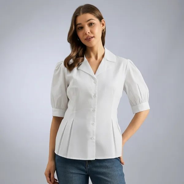 Puff_Sleeve_Pure_Cotton_Pleated_Shirt
