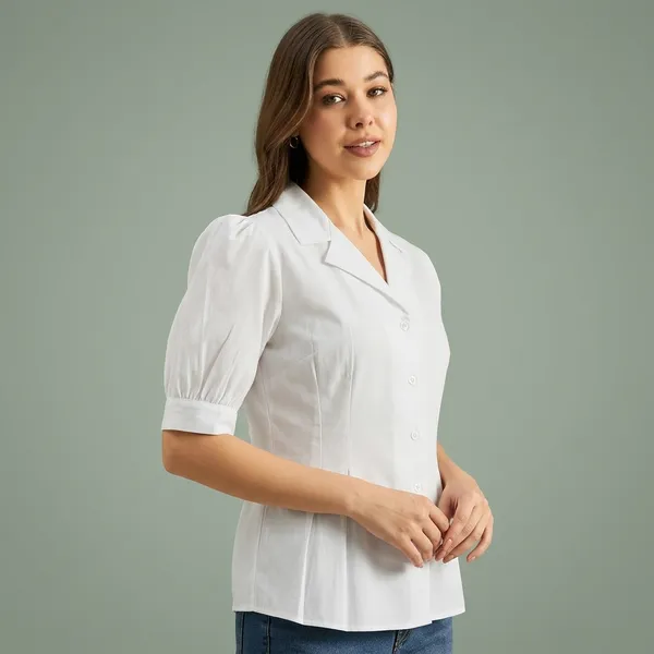 Puff_Sleeve_Pure_Cotton_Pleated_Shirt
