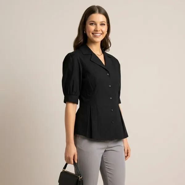 Puff_Sleeve_Pure_Cotton_Pleated_Shirt