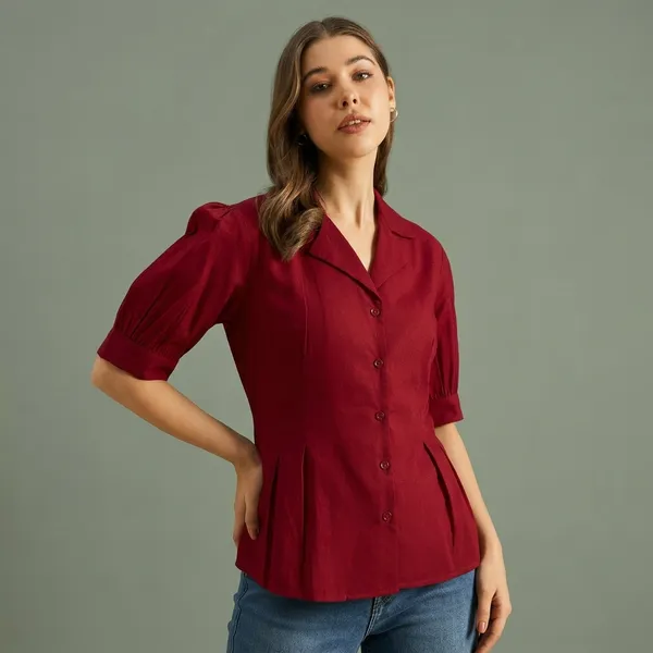 Puff_Sleeve_Pure_Cotton_Pleated_Shirt