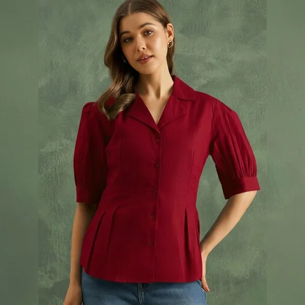 Puff_Sleeve_Pure_Cotton_Pleated_Shirt