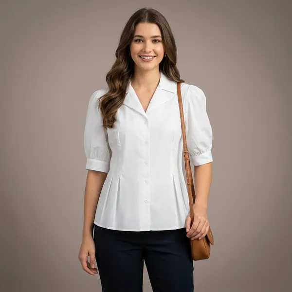 Puff_Sleeve_Pure_Cotton_Pleated_Shirt