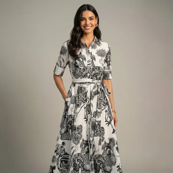 Pure_Cotton_Buttoned_Down_Shirt_Dress_With_Belt