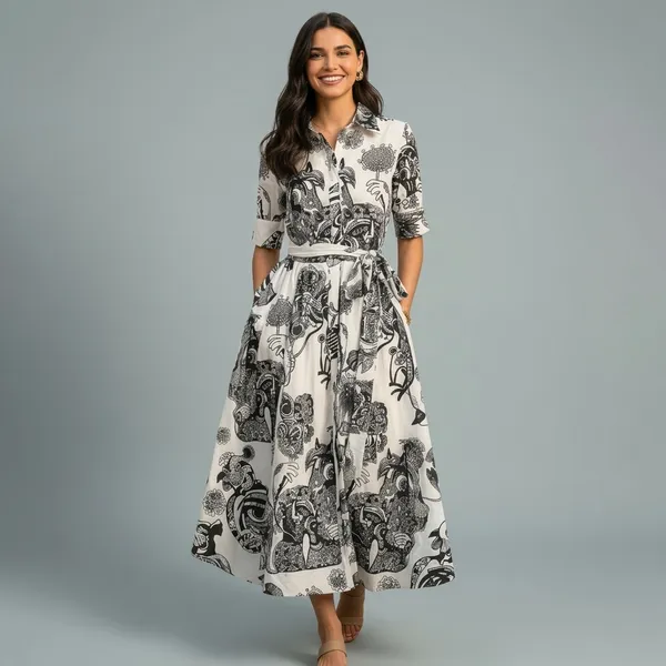 Pure_Cotton_Buttoned_Down_Shirt_Dress_With_Belt