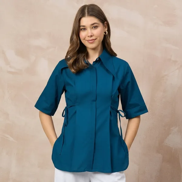 Pure_Cotton_Cinched_Waist_Collared_Shirt