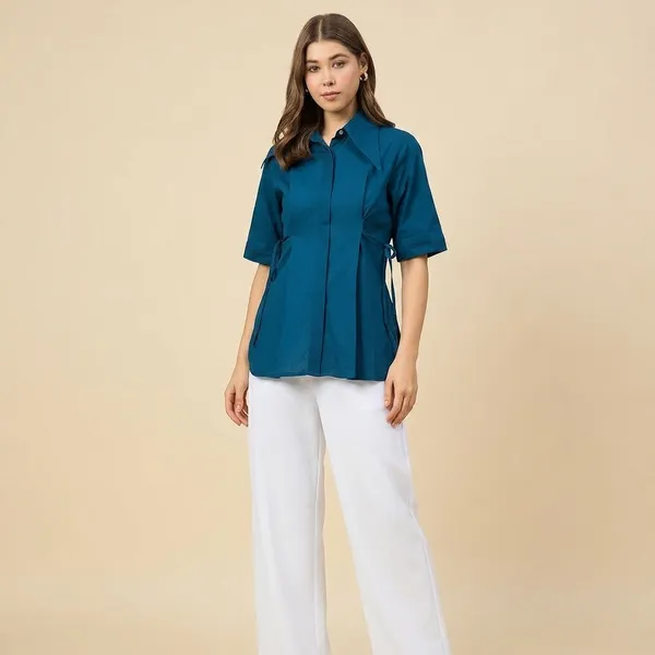 Pure_Cotton_Cinched_Waist_Collared_Shirt