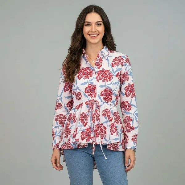 Pure_Cotton_Drawstring_Peplum_Shirt