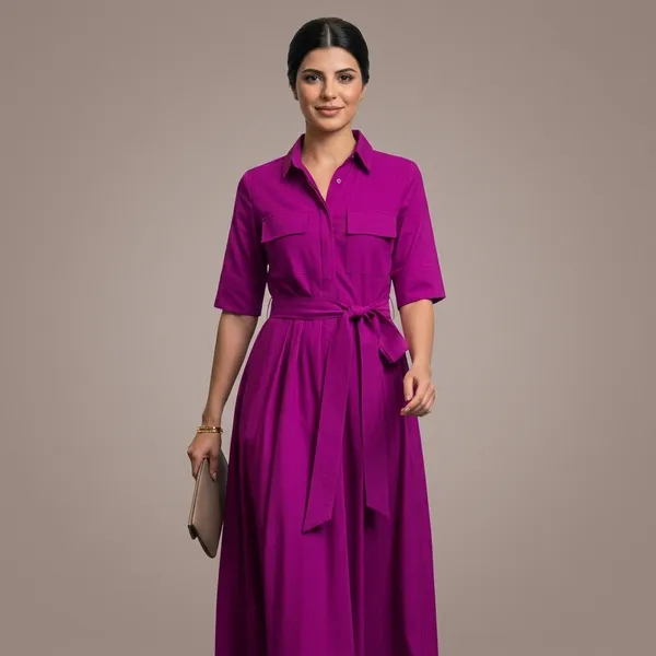 Pure_Cotton_Flared_Shirt_Dress_With_Belt