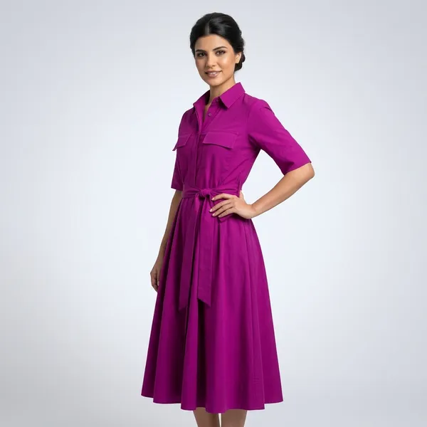 Pure_Cotton_Flared_Shirt_Dress_With_Belt