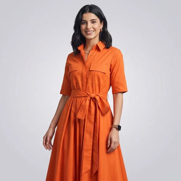Pure_Cotton_Flared_Shirt_Dress_With_Belt