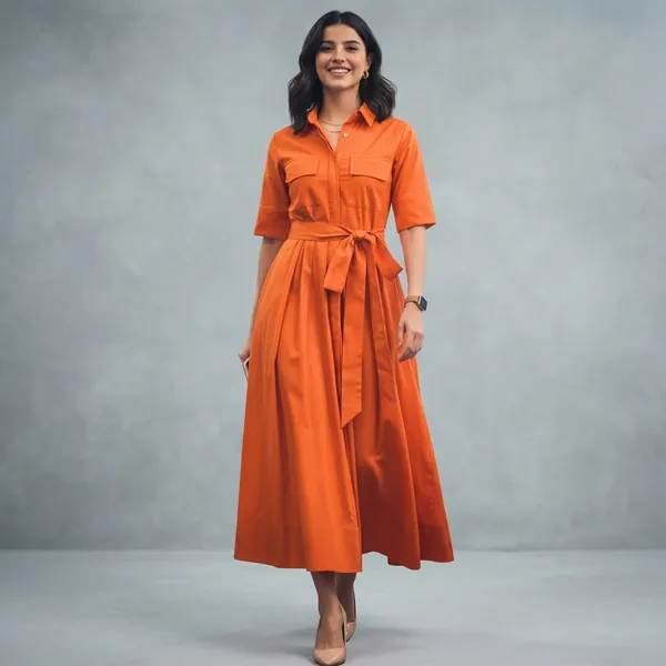 Pure_Cotton_Flared_Shirt_Dress_With_Belt