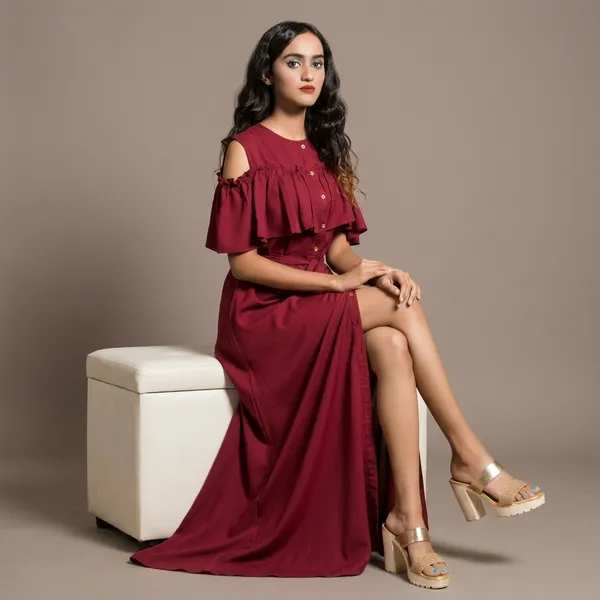 Ruffled_Buttoned_Cold_Shoulder_Maxi_Dress