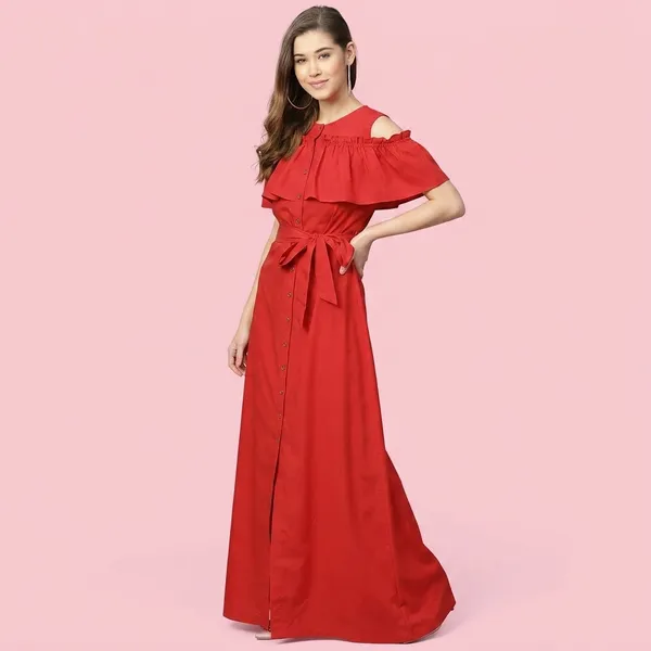 Ruffled_Buttoned_Cold_Shoulder_Maxi_Dress