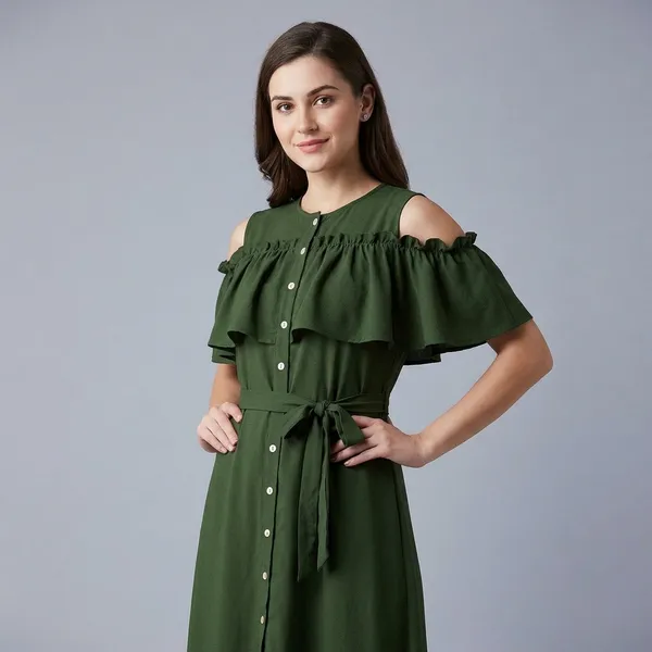 Ruffled_Buttoned_Cold_Shoulder_Maxi_Dress