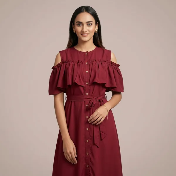 Ruffled_Buttoned_Cold_Shoulder_Maxi_Dress