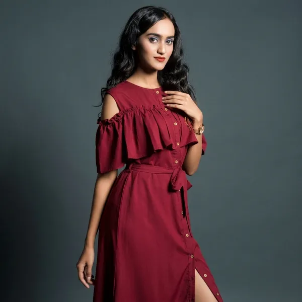 Ruffled_Buttoned_Cold_Shoulder_Maxi_Dress