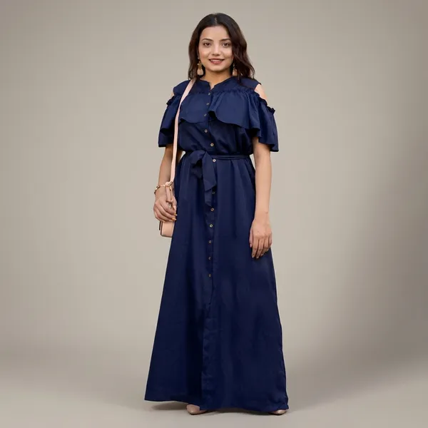 Ruffled_Buttoned_Cold_Shoulder_Maxi_Dress
