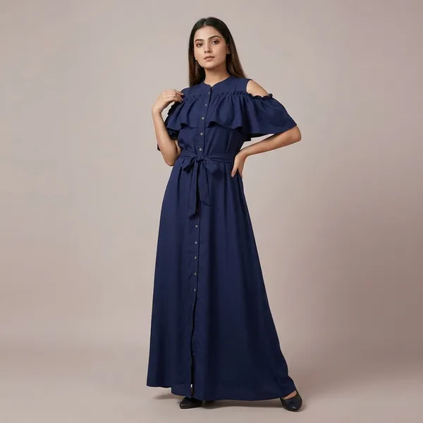 Ruffled_Buttoned_Cold_Shoulder_Maxi_Dress