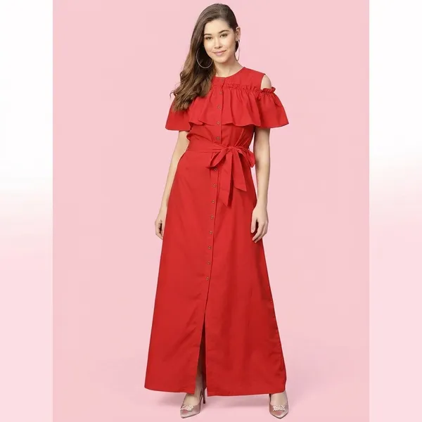 Ruffled_Buttoned_Cold_Shoulder_Maxi_Dress