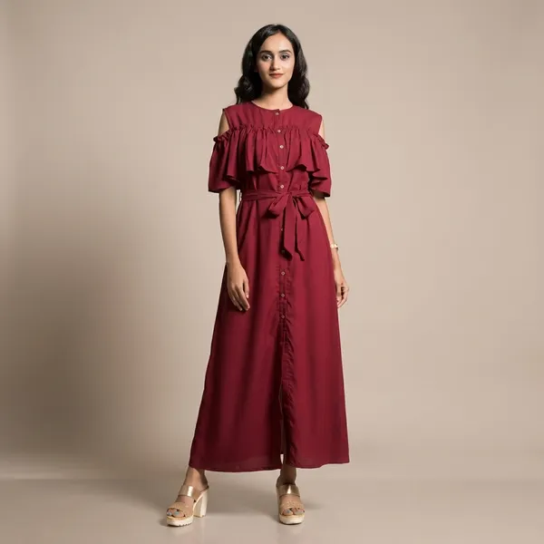 Ruffled_Buttoned_Cold_Shoulder_Maxi_Dress