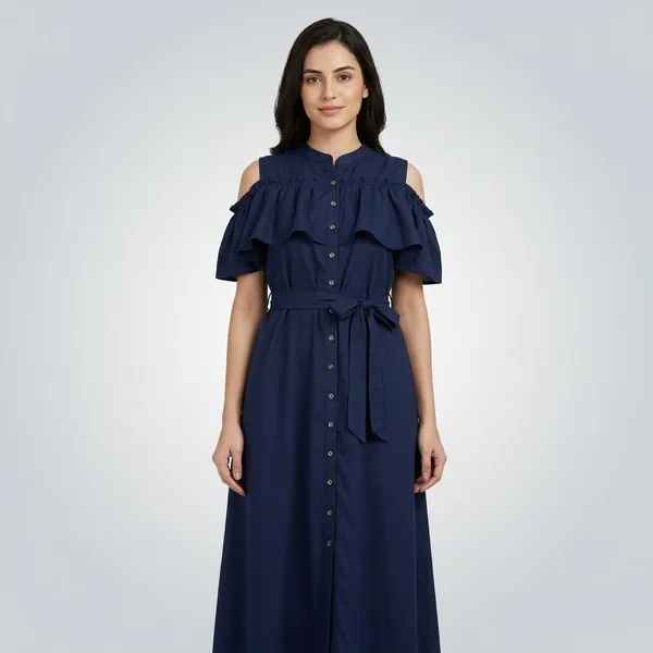 Ruffled_Buttoned_Cold_Shoulder_Maxi_Dress