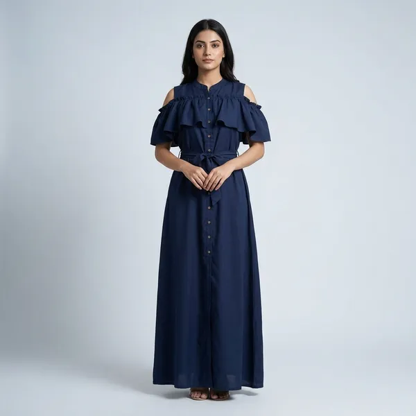 Ruffled_Buttoned_Cold_Shoulder_Maxi_Dress