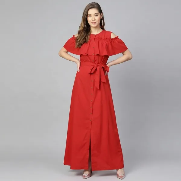 Ruffled_Buttoned_Cold_Shoulder_Maxi_Dress