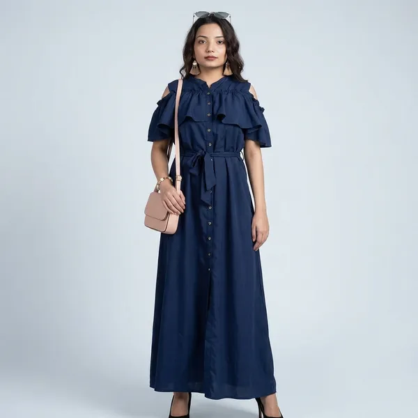 Ruffled_Buttoned_Cold_Shoulder_Maxi_Dress