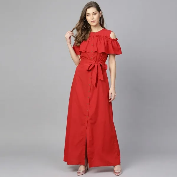 Ruffled_Buttoned_Cold_Shoulder_Maxi_Dress