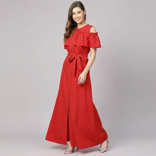 Ruffled_Buttoned_Cold_Shoulder_Maxi_Dress