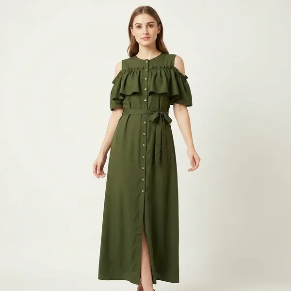 Ruffled_Buttoned_Cold_Shoulder_Maxi_Dress