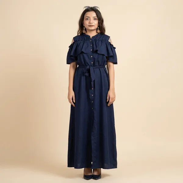 Ruffled_Buttoned_Cold_Shoulder_Maxi_Dress