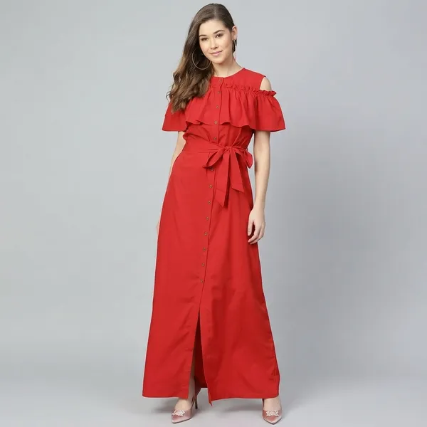 Ruffled_Buttoned_Cold_Shoulder_Maxi_Dress