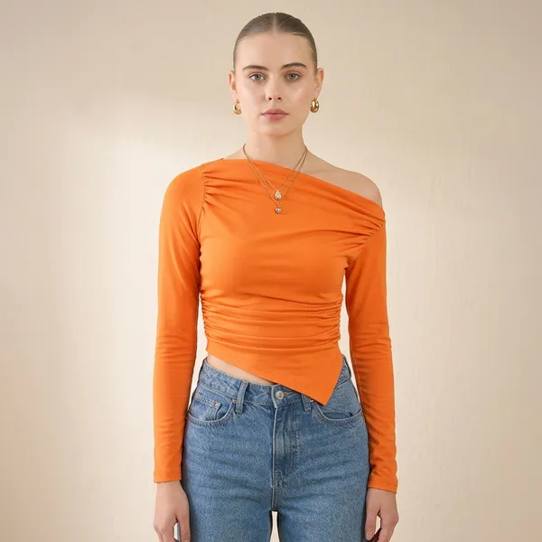 Stretchable_Asymmetrical_Ruched_Top