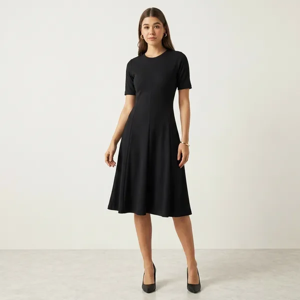 Stretchable_Flared-Skirt_Ribbed_Dress